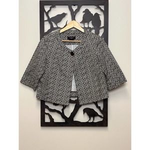 Talbots Petites Crop Pocket Jacket Size 6 Brown & White Stretch